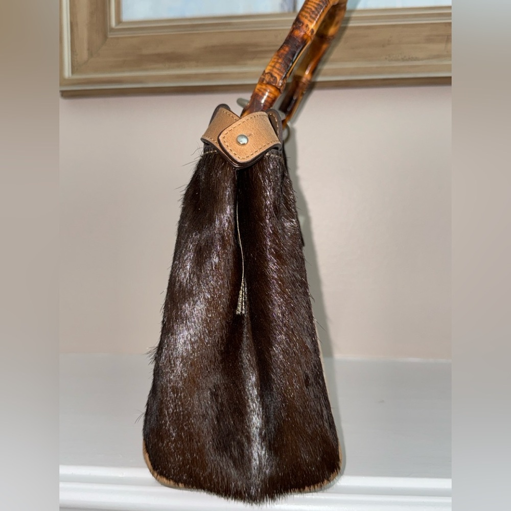 Andalossi NWT Golden Meadow Cappuccino leather calf hair bamboo crossbody bag - Picture 10 of 16